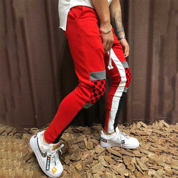 

olome spliced casual pants for men hip hop elastic waist trousers colorful high street skinny summer pencil pants, Black