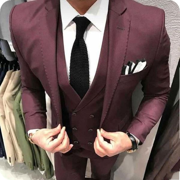 

handsome one button burgundy groom tuxedos notch lapel men suits 3 pieces wedding/prom/dinner blazer (jacket+pants+vest+tie) w617, Black;gray