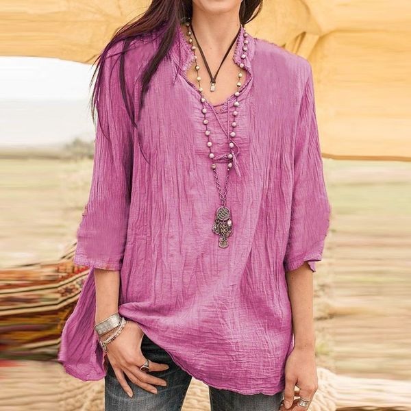 

blouse 2019 women casual loose linen patchwork half sleeve daily soild blouse shirts short sleeve women plus size#5, White
