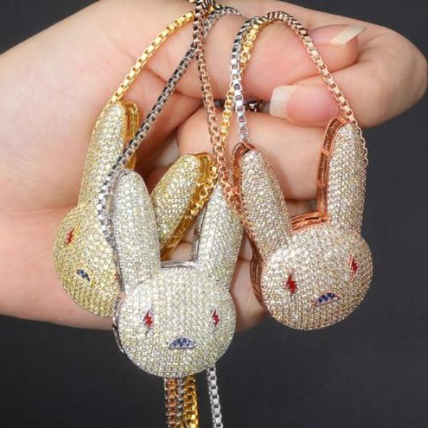 

2020 new personalized iced out cz cubic zirconia rabbit pendant necklace white gold plated diamond hip hop jewelry gifts for men women, Silver