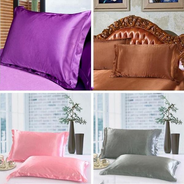 

silk satin pillow cover solid color silk pillowcases double face envelope design pillow case charmeuse bedding supplie lxl767-2