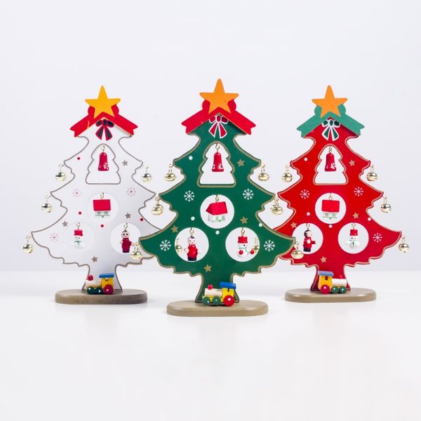 

christmas ornaments trees with children gift home party decor wooden christmas tree deskdecoration with bells