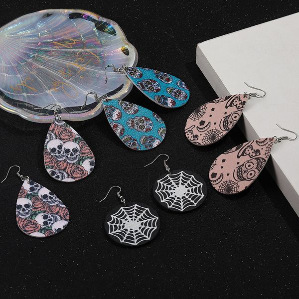 

fashion halloween pattern teardrop leather earrings for women long dangle statement pumpkin water drop earrings jewelry, Silver