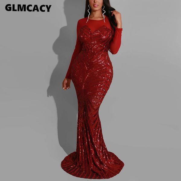 

women long sleeve autumn winter elegant sequined mermaid maxi evening party gown dress formal classy vestidos, Black;gray