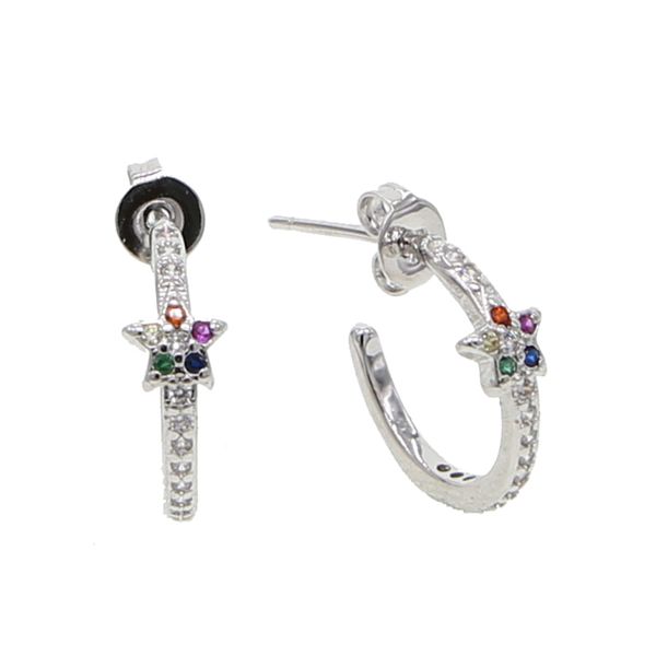 

rainbow cz star circle hoop earring simple geometric fashion trendy jewelry, Golden;silver