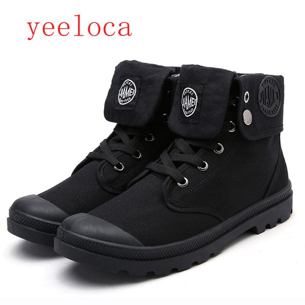 

yeeloca 2019 new canvas shoes men ankle boots high ankle boots men motorcycle fashion casual shoes, Black
