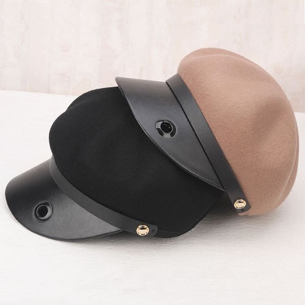 

lady visors hat students leisure autumn winter skin warm cap splicing wool anise cap girl retro ancient fashion duck b8948, Blue;gray