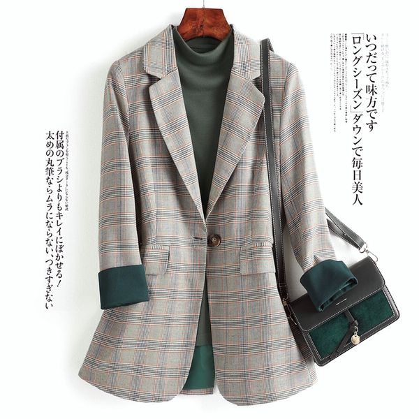 

korean gray plaid ladies blazer vintage loose casual stylish suit jacket abrigos office spring women blazer plus size mm60nxz, White;black