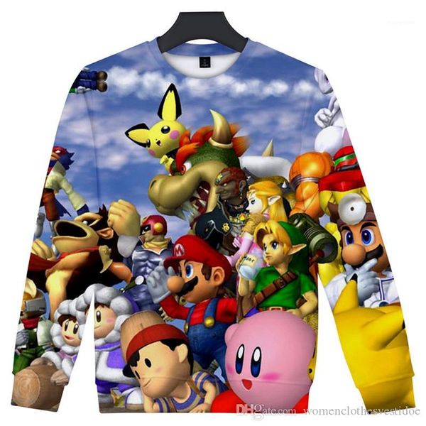

hoodies fashion pullover long sleeves sweatshirt mens casual loose o neck hoodies super smash bros mens 3d printed, Black