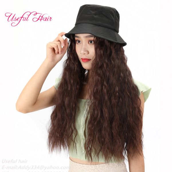 

knitted wool cap wigs curly wig hat female wig one-piece female long curly hair big wave baseball hat long hair black cap