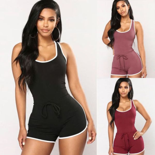 

женская комбинезон 2019 новые моды женской одежды женская короткие romper комбинезон без рукавов пляж clubwear sporty bodycon drop доставка, Black;white