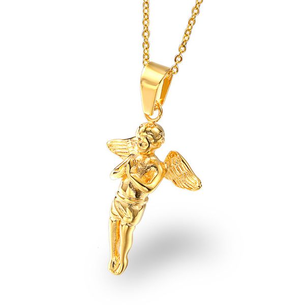 

new 18k gold plated boy angel & girl angels pendant micro angel piece necklace for men women hip hop charm jewelry ing, Silver