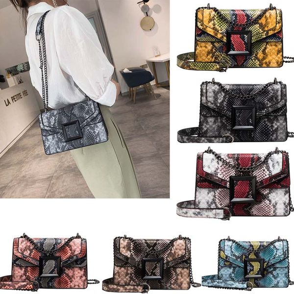 

messenger bag serpentine pattern crossbody bag snake print women's shoulder stitching hit color chain small square