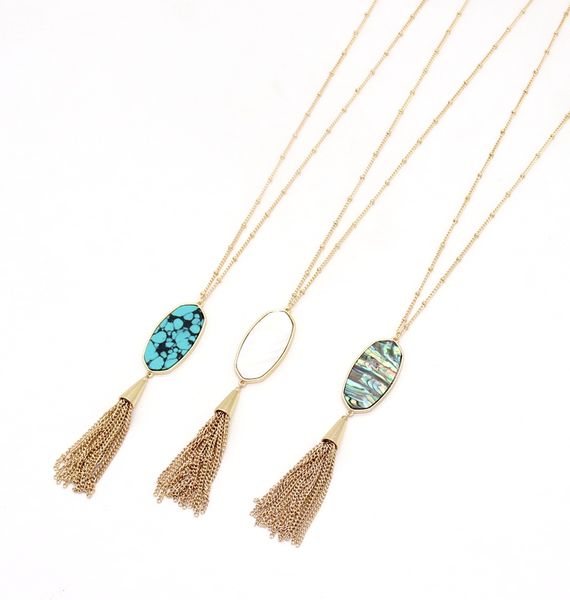

vintage europe style tassel long necklace pendant jewelry abalone shell turquoise sweater necklace fashion and hign quanlity, Silver