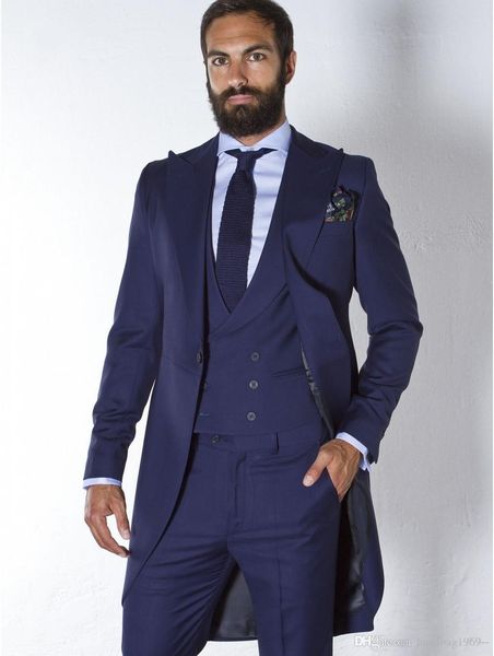 

new arrivals one button navy blue groom tuxedos peak lapel groomsmen man suits mens wedding suits (jacket+pants+vest) h:546, Black;gray