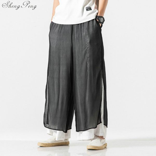 

chinese traditional wushu pants clothing for men male linen oriental wing chun wide leg pants trousers outfits q781, Red