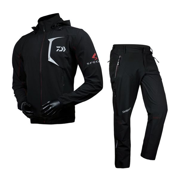 

men hooded quick dry breathable fishing suit detachable hat long sleeves hiking cycling outdoor sportwear sunscreen clothes, Gray;blue