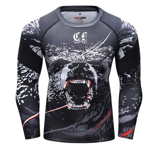 

men's gym running t-shirt compression stretch jogging training tights rashgard quick-drying breathable men's fitness sports runn, Black;blue