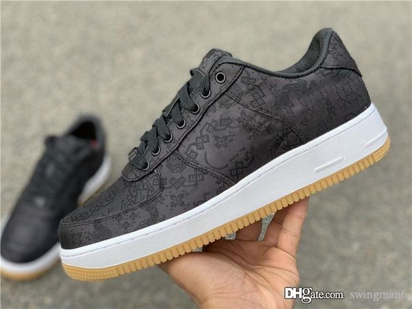 

authentic fragment x clot x air force1 1 black silk running shoes university red-white men women sports sneakers cz3986-001 with box