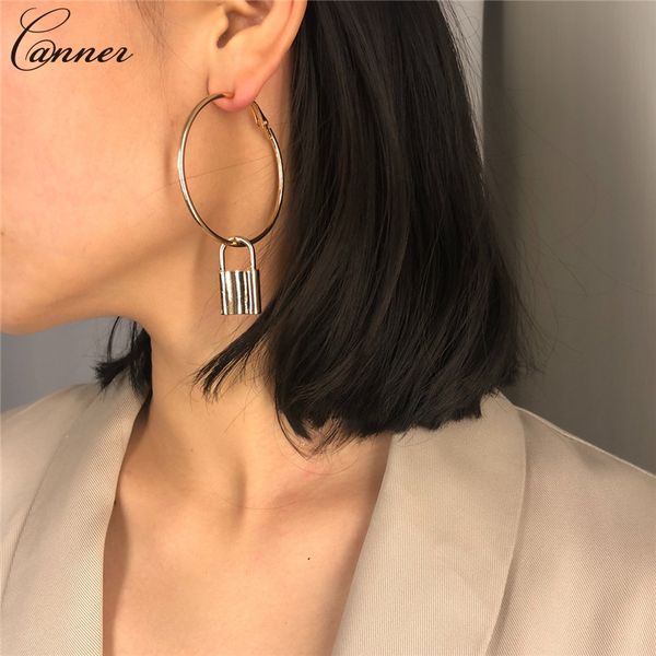 

silver/gold color hoop earrings for women large circle earrings loop 2020 punk lock earring female jewelry pendientes mujer q40, Golden;silver