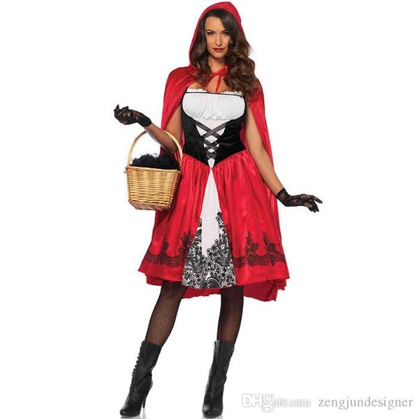 

little red riding hood halloween womens festival designer dresses fashion style cute theme costume caual apparel, Black;red