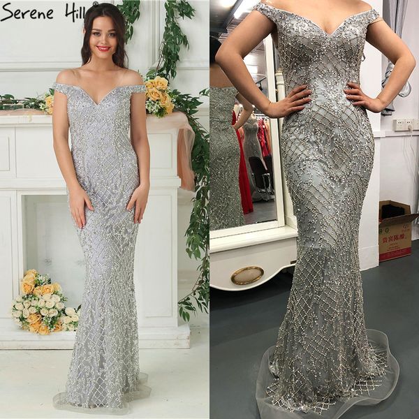 

2019 luxury high-end fashion mermaid evening dresses diamond sequined evening gowns real p la6406, White;black