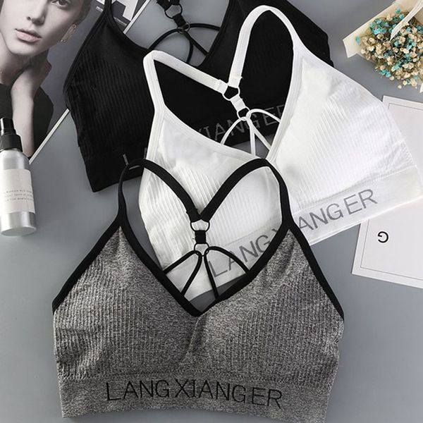 

liva girl letter print tank for women push up bra lingerie wire fashion breathable underwear, Black;white