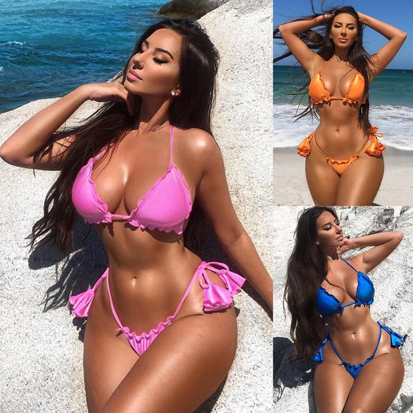 

flashing two piece solid color bandage bikini designer bra women bathing suit beach clothes ing