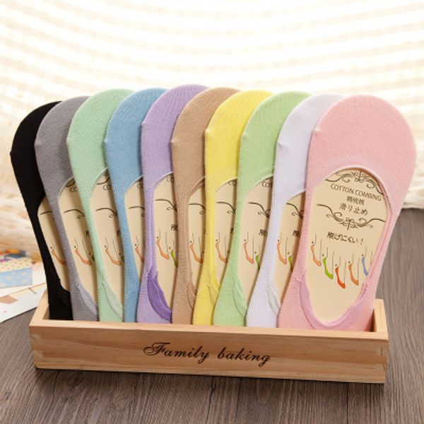

summer candy color pure cotton invisible socks shallow no show socks comfortable and absorb sweat bac774, Black;white