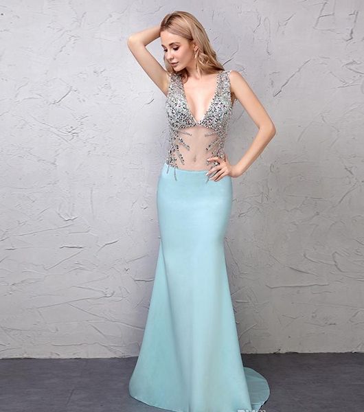 

fashion elegant girls dresses v neck with bling beading see through mermaid long formal evening dresses for women prom dresses, Black;red