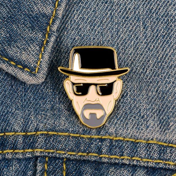 

brooch with hat and glasses pins childlike button badge buckle denim clothes bag pin jewelry gift for friends, Gray
