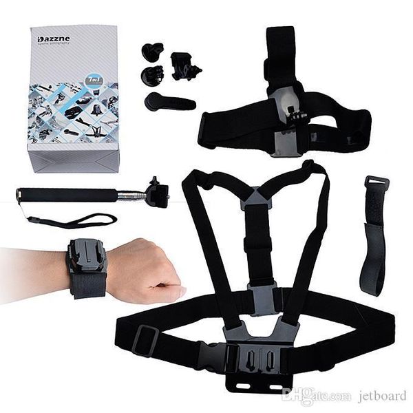 

dazzne kt-116 7in1 b model chest harness+elastic head strap+telescoping handheld pole+wifi wrist strap+adjustable wrist, Black;blue