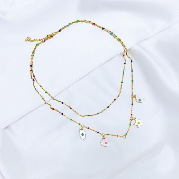 

316l spain bear colorful metal chain moon and hand pendants exquisite necklace jewelry for women, Silver