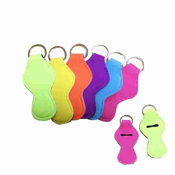 

fashion solid color neoprene chapstick holder keychain lip balm wrap key chain holder carry case gift