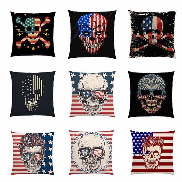 

halloween cushion sleeve/pillowcase personality retro skeleton flag linen print pillow cushion sofa pillow cover 5162
