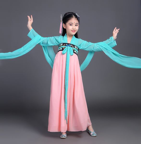 

ancient opera tang dynasty han ming child hanfu dress clothing traditional chinese folk dance dance costumes girl kids children, Black;red