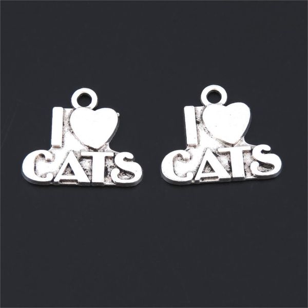 

15pcs antique silver letter printed i love my cats charms making heart message pendant keychainewelry wholesales 21x24mm a3182, Bronze;silver