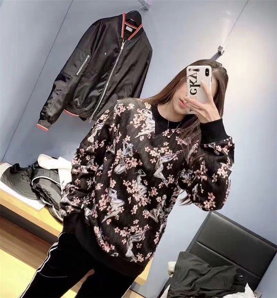 

fall winter casual o-образным вырезом цветочный печати женские толстовки марка модельер с длинным рукавом горячие продажи люкс высокое качес, Black
