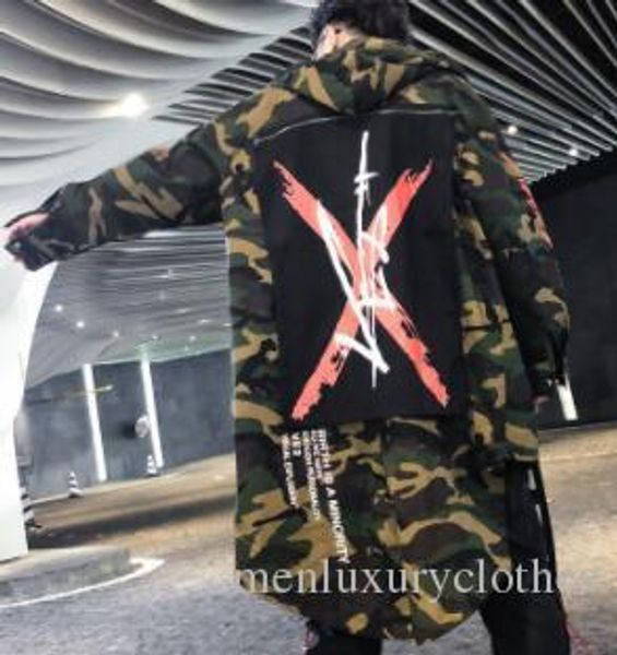 

hipop brand fashion men designer jackets front short back long irregular camouflage hooded letters long jacket coats, Black;brown