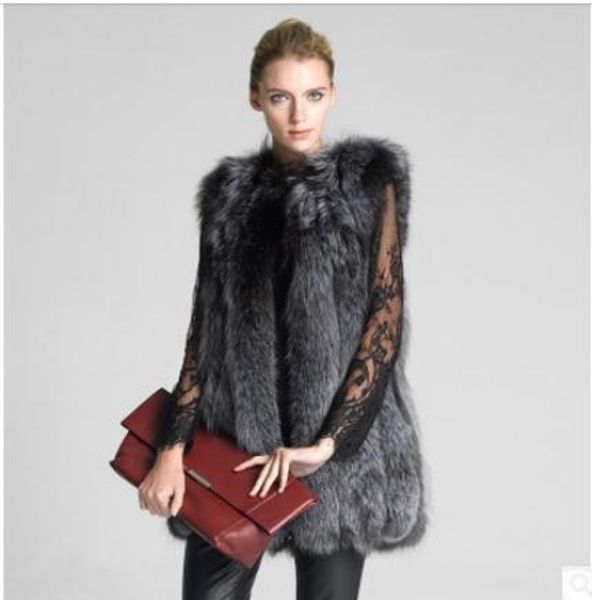 

s/6xl womens slim casual long faux fur vest coats large size leisure man-made fur waistcoats fake sleeveless jackets k696, Black;white