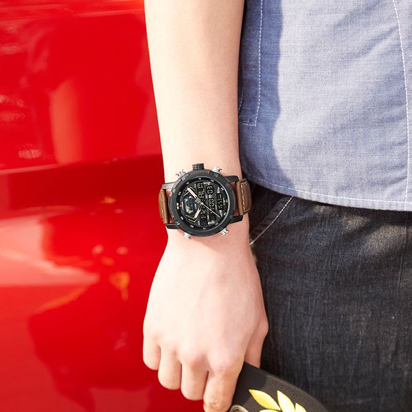 

новая мода творческий часы naviforce мужчины аналоговые кварцевые светодиодные часы кожа спортивные часы водонепроницаемый наручные часы rel, Slivery;brown