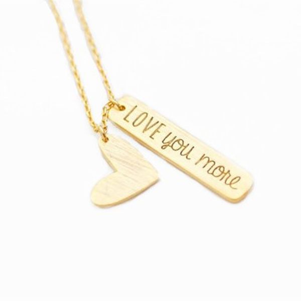 

tiny love you more bar necklace for women statement jewelry gold silver heart stainless steel chain valentine gift collier femme