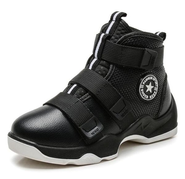 

autumn winter kids boys sport shoes genuine leather fashion ankle running shoes plush warm sneakers waterproof child martin boot, Black