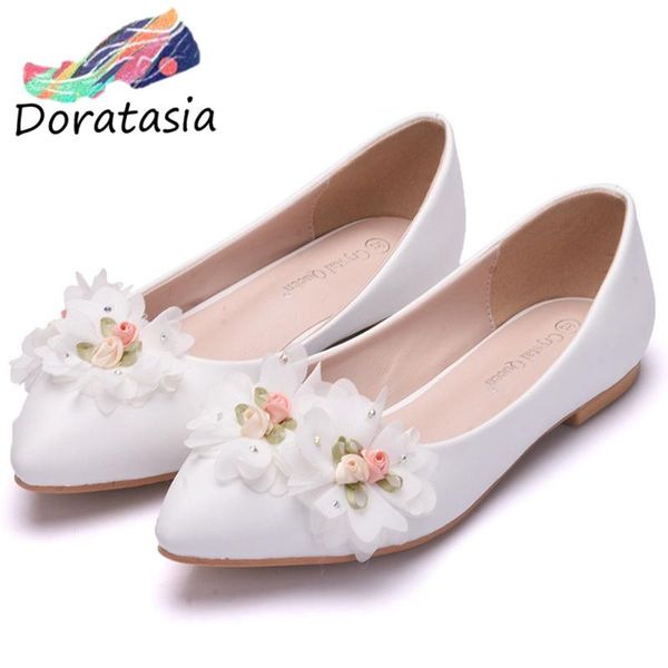 

doratasia new girl sweet shallow date flats summer fashion flower pearl flats women casual low heels shoes woman, Black