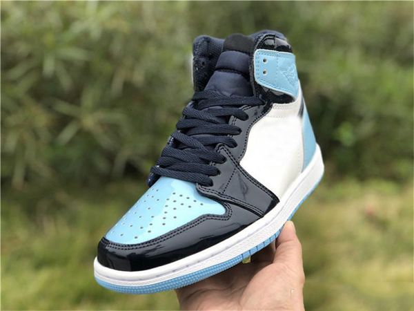 

2019 release authentic air high og 1 retro unc patent basketball shoes sports wmns asg obsidian blue chill white cd0461-401 with box, Black