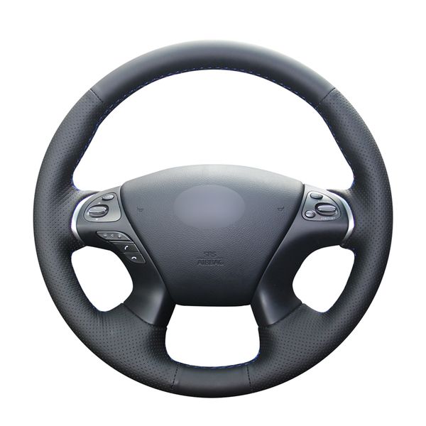 

hand-stitched black pu artificial leather car steering wheel covers for infiniti jx35 2013 m m25 m35 m37 m56 q70 qx60 nissan