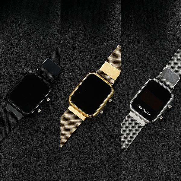 

tiktok personalized square button led magnetic electronic buckle watch creative sports milan with electronic watch, Blue