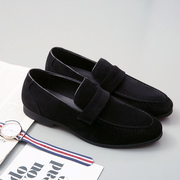 

mens leather shoes suede loafer big size official shoes gentle mens travel walk shoe casual comfort breath shoes for men, Black