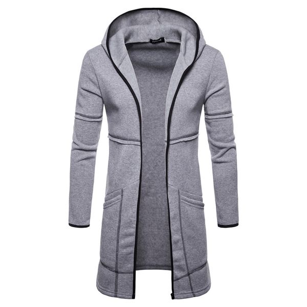 

new men's fashion long slim fit casual male cardigan outerwear hooded spliced jacket coat, Black;brown