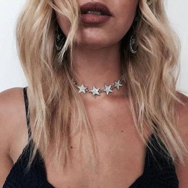 

europe and the united states new big pentagram star necklace necklace clavicle chain female choker spot, Golden;silver